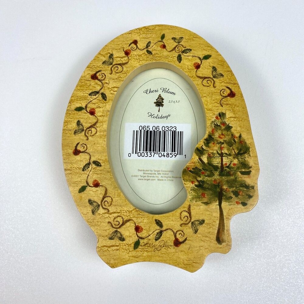 VTG Cheri Blum Holiday Wood 2.5 x 3.5 Picture Frame Christmas Seasonal Decor 5"H